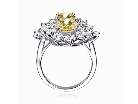 Yellow Cubic Zirconia, Rhodium Plated over Sterling Silver Cocktail Ring