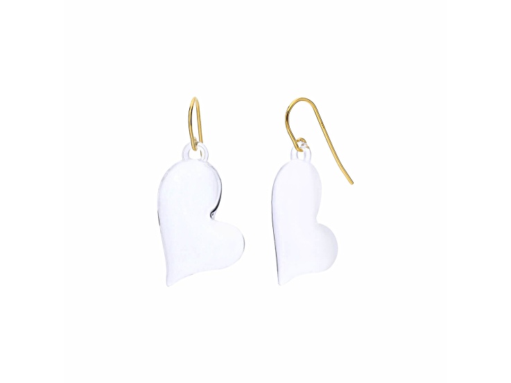 14K Yellow Gold Over Sterling Silver Acrylic Heart Drop Earrings in Clear