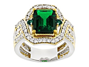 Chrome Diopside Rhodium & 24k Yellow Gold Over Palladium Sterling Silver Ring 4.18ctw
