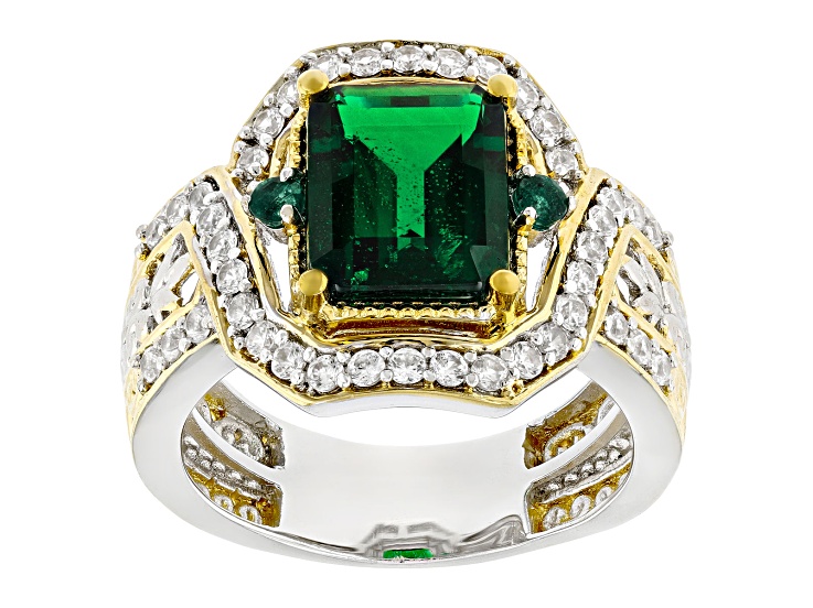 Chrome Diopside Rhodium & 24k Yellow Gold Over Palladium Sterling Silver Ring 4.18ctw