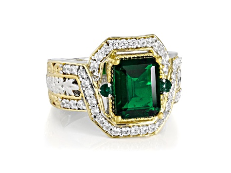 Chrome Diopside Rhodium & 24k Yellow Gold Over Palladium Sterling Silver Ring 4.18ctw