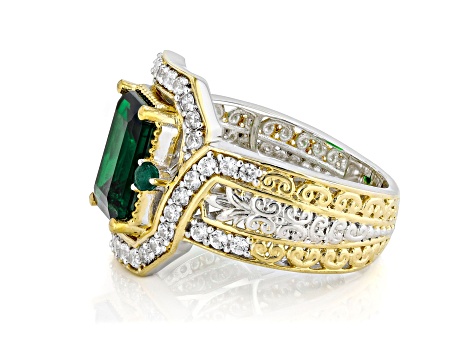 Chrome Diopside Rhodium & 24k Yellow Gold Over Palladium Sterling Silver Ring 4.18ctw