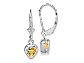 Sterling Silver Rhodium-plated 6mm Heart Citrine Leverback Earrings