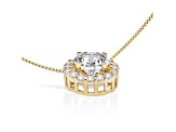 14K Yellow Gold Necklace Round HaloCubic Zirconia Solitaire1.25CTW 16 Inch .60mm Box Link Chain