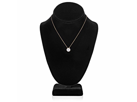 14K Yellow Gold Necklace Round HaloCubic Zirconia Solitaire1.25CTW 16 Inch .60mm Box Link Chain