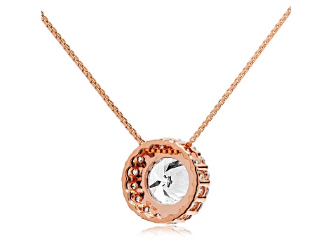 14K  Rose Gold Necklace Round HaloCubic Zirconia Solitaire1.25CTW 16 Inch .60mm Box Link Chain