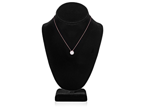 14K  Rose Gold Necklace Round HaloCubic Zirconia Solitaire1.25CTW 16 Inch .60mm Box Link Chain