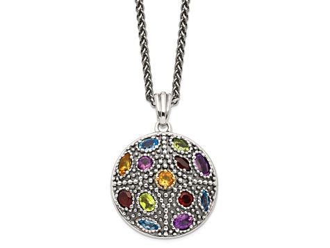 Sterling Silver with 14K Accent Antiqued Multi Gemstone Necklace