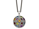 Sterling Silver with 14K Accent Antiqued Multi Gemstone Necklace