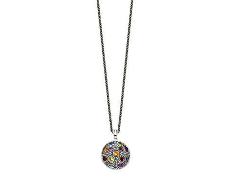 Sterling Silver with 14K Accent Antiqued Multi Gemstone Necklace