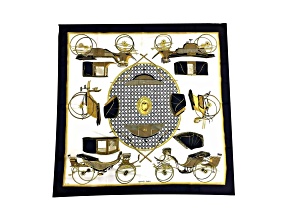 Hermes Les Voitures A Transformation Black and Gold Carriages Silk Scarf