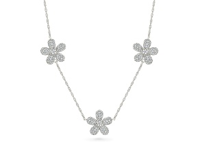 White Diamond Rhodium Over Sterling Silver Flower Station Necklace 0.50ctw
