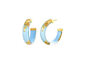 14K Yellow Gold Over Sterling Silver Small Gold Leaf Lucite Hoops in Sky Blue
