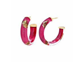 14K Yellow Gold Over Sterling Silver Small Gold Leaf Lucite Hoops in Pink