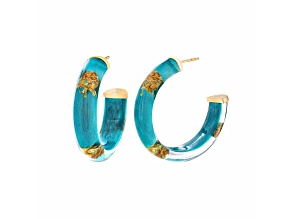 14K Yellow Gold Over Sterling Silver Small Gold Leaf Lucite Hoops in Teal