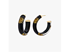 14K Yellow Gold Over Sterling Silver Small Gold Leaf Lucite Hoops in Black