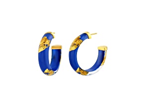 14K Yellow Gold Over Sterling Silver Small Gold Leaf Lucite Hoops in Royal Blue