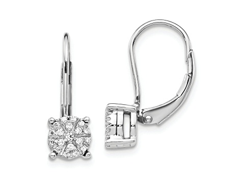 Rhodium Over 14K White Gold Lab Grown Diamond Cluster Leverback Earrings