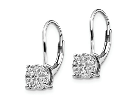 Rhodium Over 14K White Gold Lab Grown Diamond Cluster Leverback Earrings
