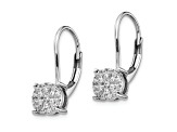 Rhodium Over 14K White Gold Lab Grown Diamond Cluster Leverback Earrings