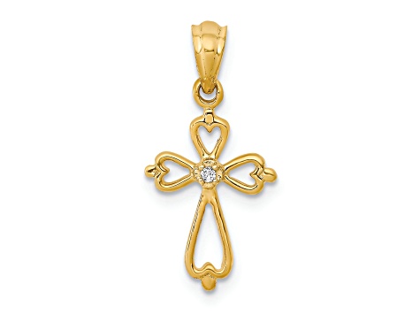 14K Yellow Gold Diamond Accented Cross Pendant