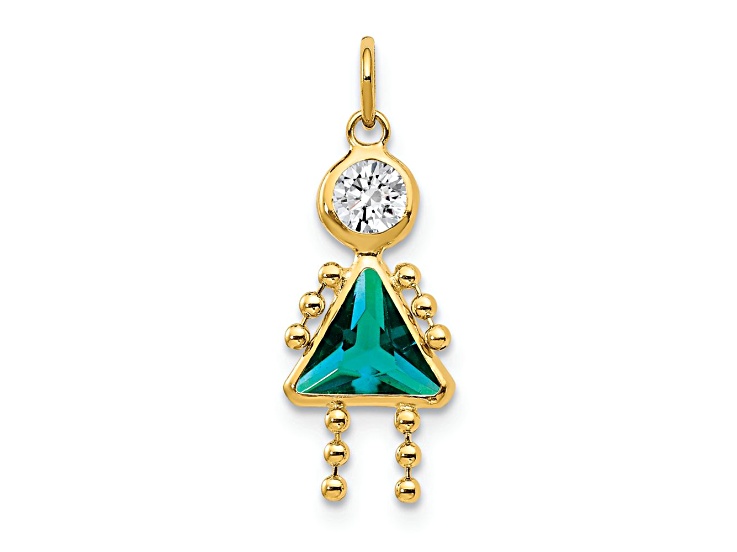 10k Yellow Gold Tanzanite Simulant December Birthstone and Clear Cubic Zirconia Girl Charm