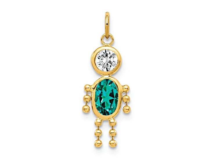 10k Yellow Gold Tanzanite Simulant December Birthstone and Clear Cubic Zirconia Boy Charm