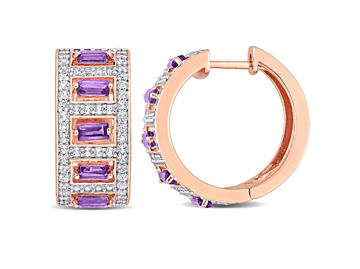 2.50ctw African Amethyst and White Topaz Hoop Earrings in 18K Rose Gold Over Sterling Silver