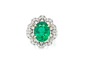 7.71 Ctw Emerald and 1.73 Ctw White Diamond Ring in 18K 2-Tone