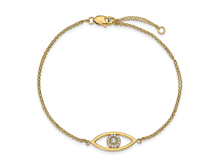 14k Yellow Gold I2/I-J Diamond Evil Eye 2 Strand Bracelet 0.13ctw