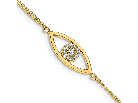 14k Yellow Gold I2/I-J Diamond Evil Eye 2 Strand Bracelet 0.13ctw