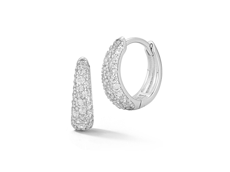 Rachel Zoe Rhodium Over Sterling Silver Pave Graduated Huggie Hoop Earrings