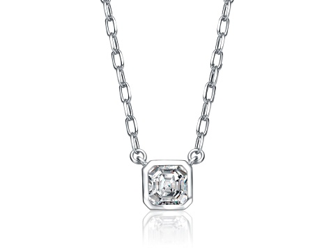 Clear Cubic Zirconia, Rhodium Plated over Brass Stud Pendant Necklace