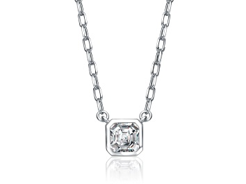 Picture of Clear Cubic Zirconia, Rhodium Plated over Brass Stud Pendant Necklace