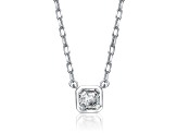 Clear Cubic Zirconia, Rhodium Plated over Brass Stud Pendant Necklace