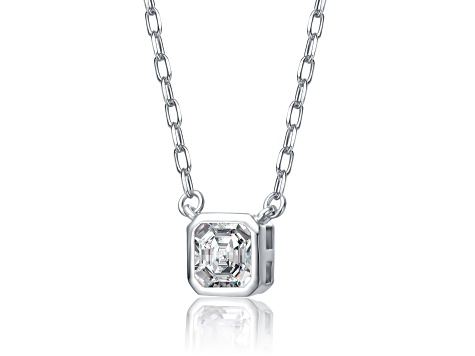 Clear Cubic Zirconia, Rhodium Plated over Brass Stud Pendant Necklace