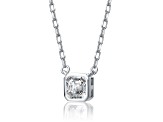 Clear Cubic Zirconia, Rhodium Plated over Brass Stud Pendant Necklace