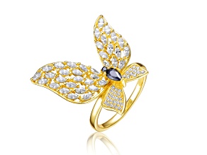 Black Cubic Zirconia, 14k Gold Plated over Brass Butterfly Ring