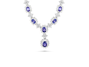 9.73 Ctw Tanzanite and 6.41 Ctw White Diamond Necklace in 14K WG