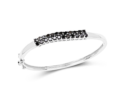 Black Diamond Rhodium Over Sterling Silver Round Double Row Bangle Bracelet 3.53ctw