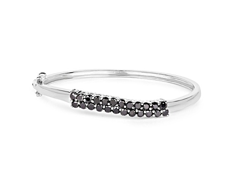 Black Diamond Rhodium Over Sterling Silver Round Double Row Bangle Bracelet 3.53ctw