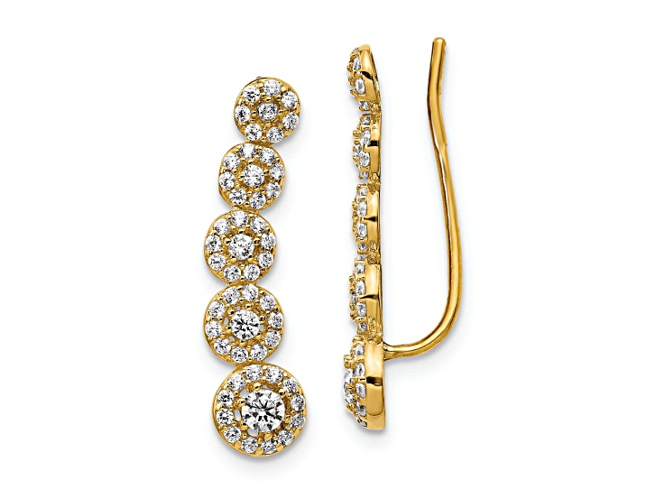 14k Yellow Gold Cubic Zirconia Circles Polished Ear Climber Earrings