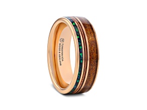 MOANA Smoked Rose Gold Tungsten Ring with Hawaiian Koa Wood Abalone & Guitar String