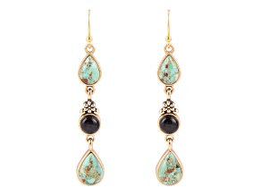 Barse Jewelry Blue Composite Turquoise With Black Onyx Gold Tone Barcelona Earrings