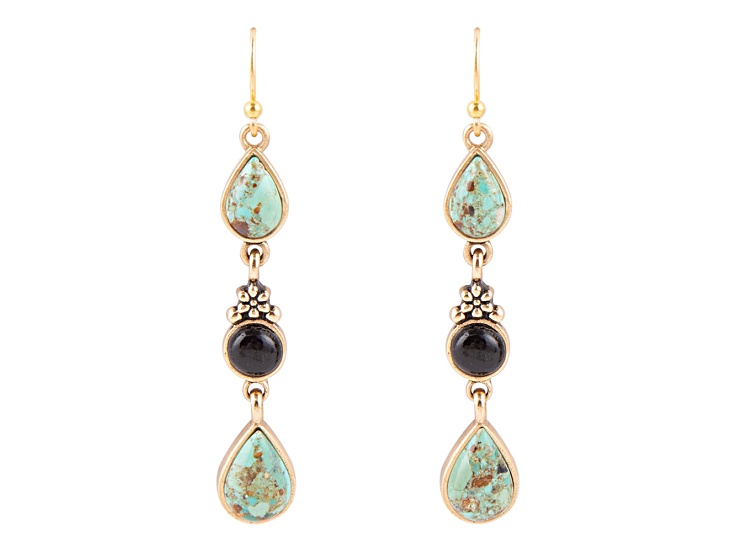Barse Jewelry Blue Composite Turquoise With Black Onyx Gold Tone Barcelona Earrings