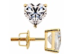 White Cubic Zirconia 14k Yellow Gold Heart Studs With Velvet Gift Box 1.50ctw