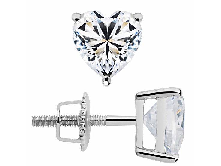 White Cubic Zirconia 14k White Gold Heart Studs With Velvet Gift Box 1.50ctw