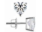White Cubic Zirconia 14k White Gold Heart Studs With Velvet Gift Box 1.50ctw