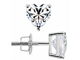 White Cubic Zirconia 14k White Gold Heart Studs With Velvet Gift Box 1.50ctw