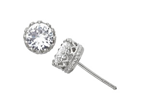 White Lab Created Sapphire Sterling Silver Stud Earrings 2.00ctw